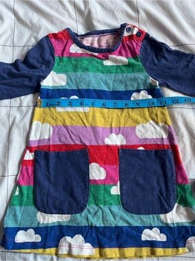 Mini Boden Rainbow Striped Dress with pockets and navy trim 2/3 T